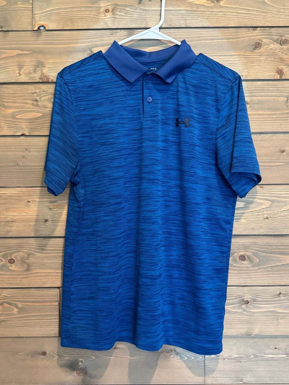 Under Armour Performance Polo Blue Space Dye Short Sleeve Golf Shirt Mens Small